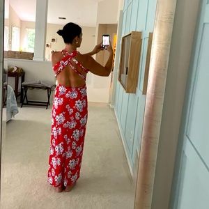 Red halter sundress with strappy back